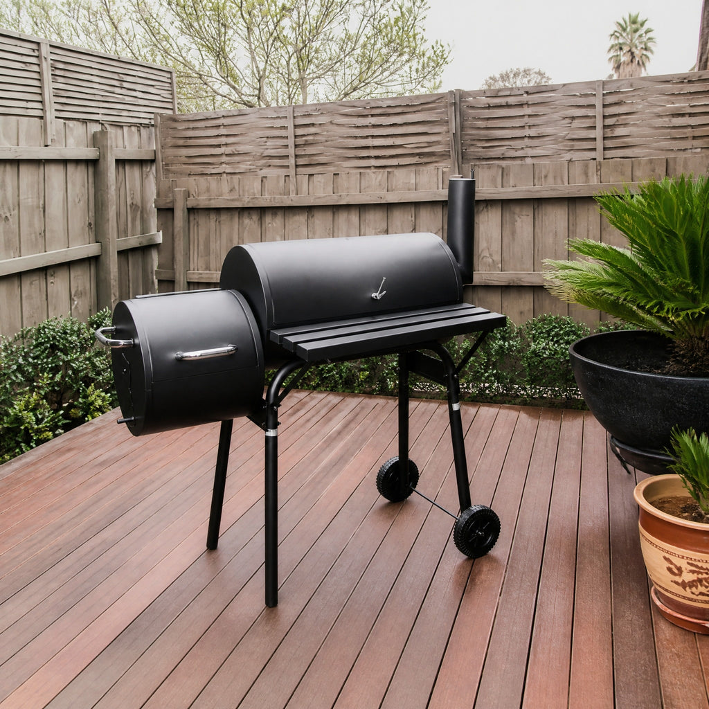 Offset Charcoal Smoker BBQ, Barrel Style