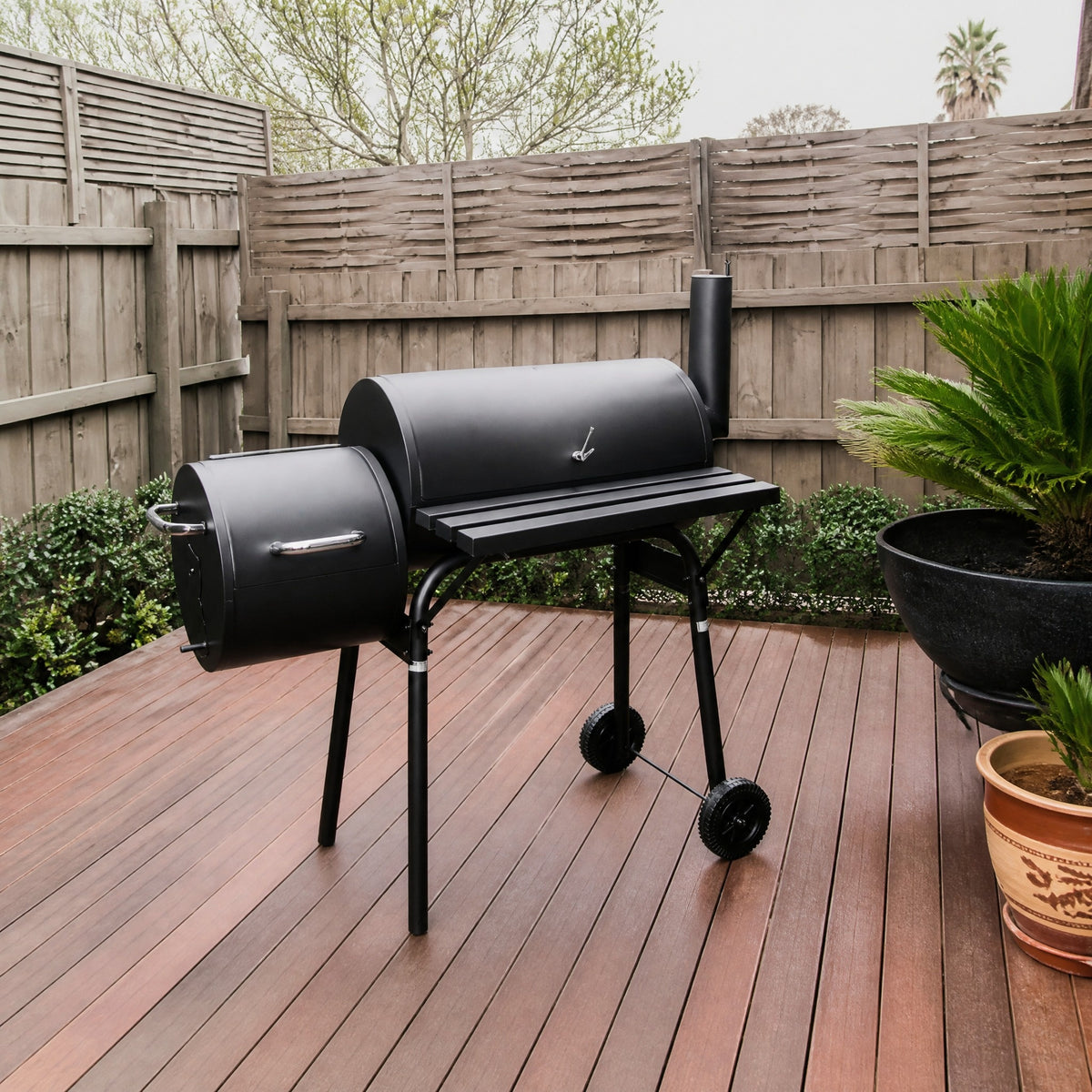 Offset Charcoal Smoker BBQ, Barrel Style
