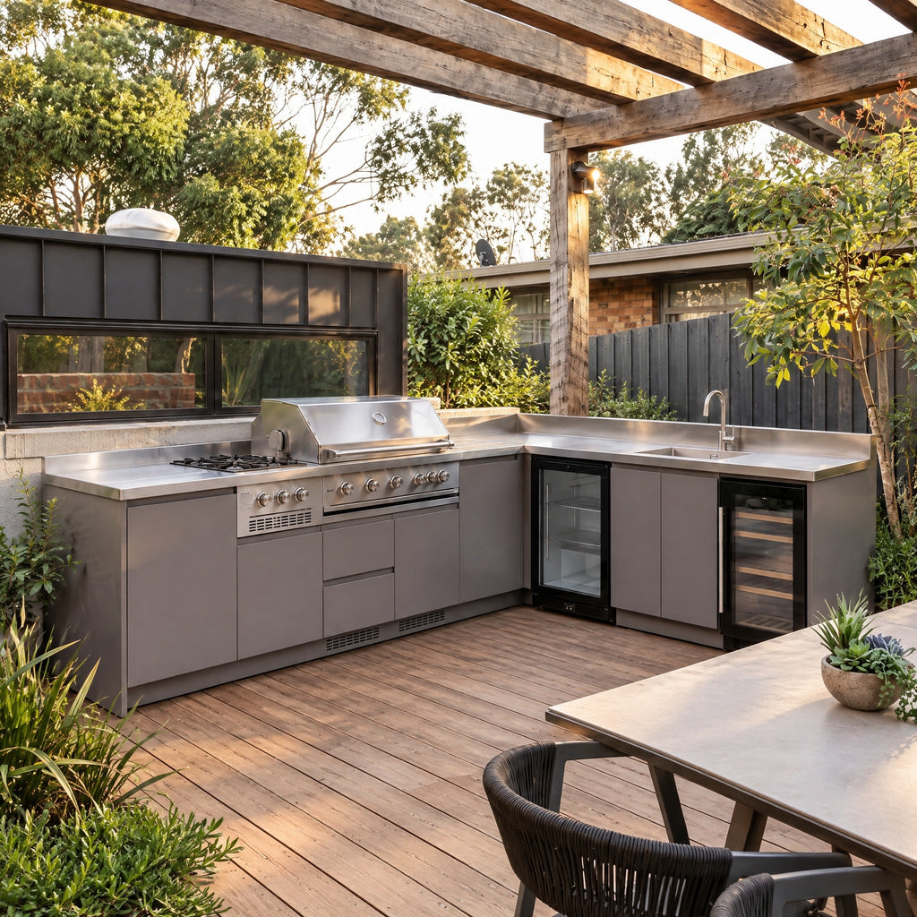 Outdoor Kitchen Island with Sink, Grey
