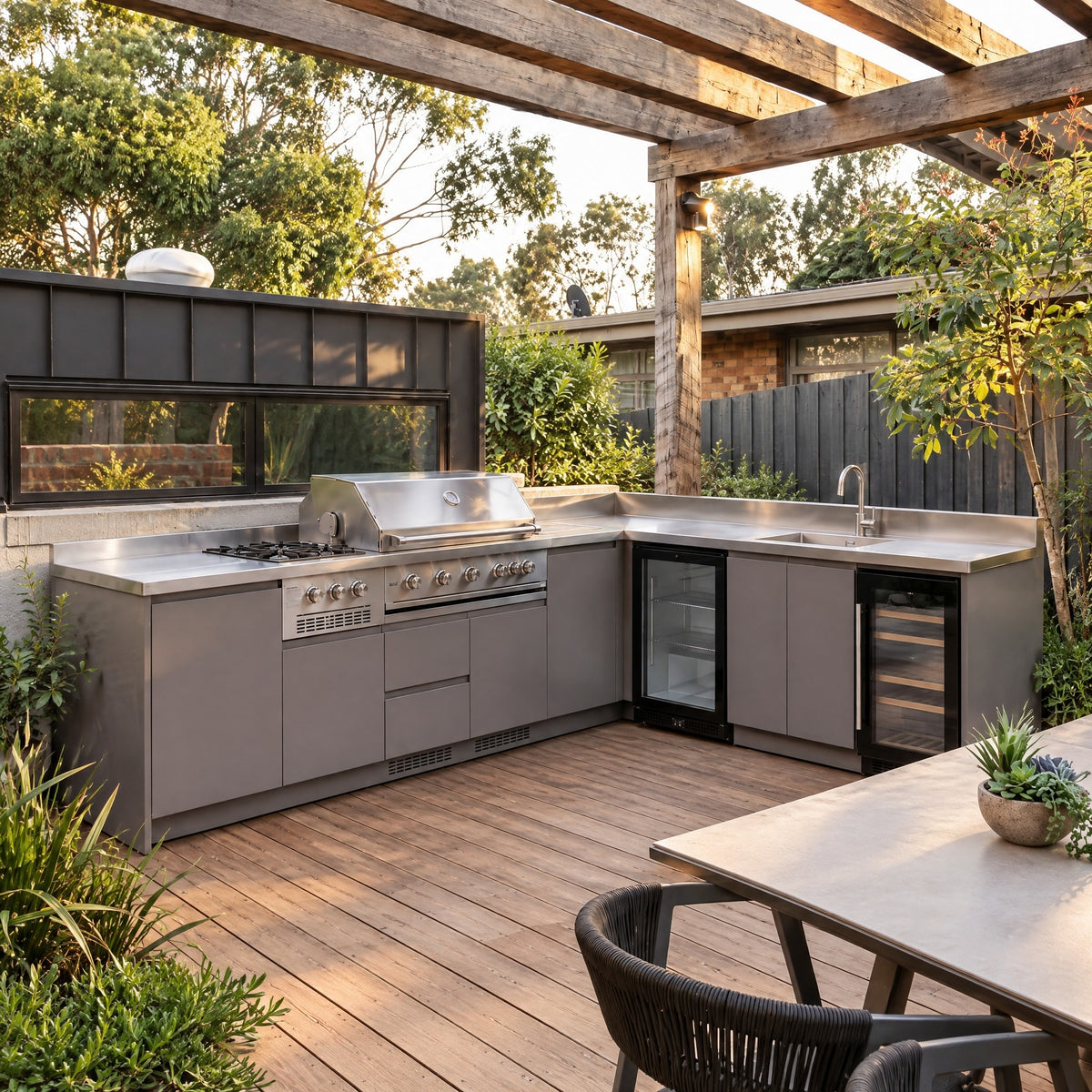 Outdoor Kitchen Island with Sink, Grey
