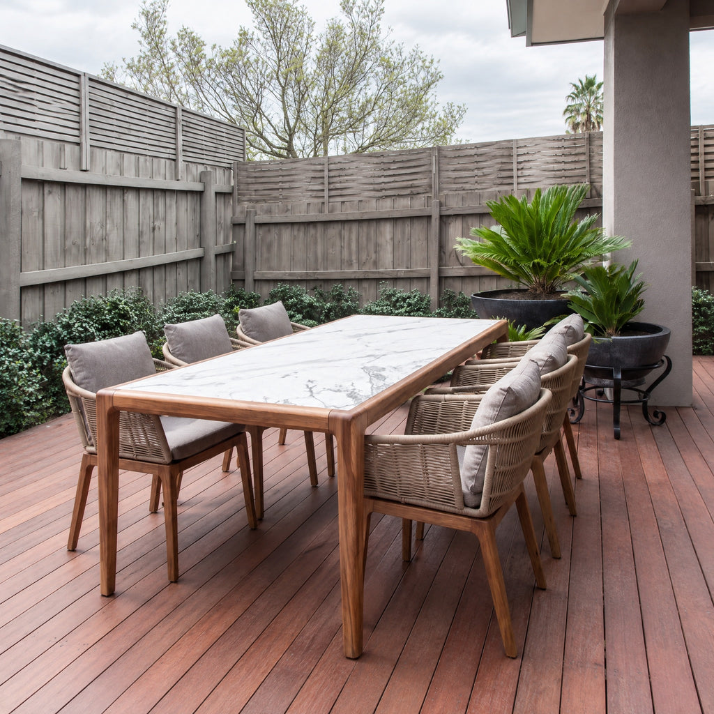 6-Seater Outdoor Dining Set, Marble-Look Table