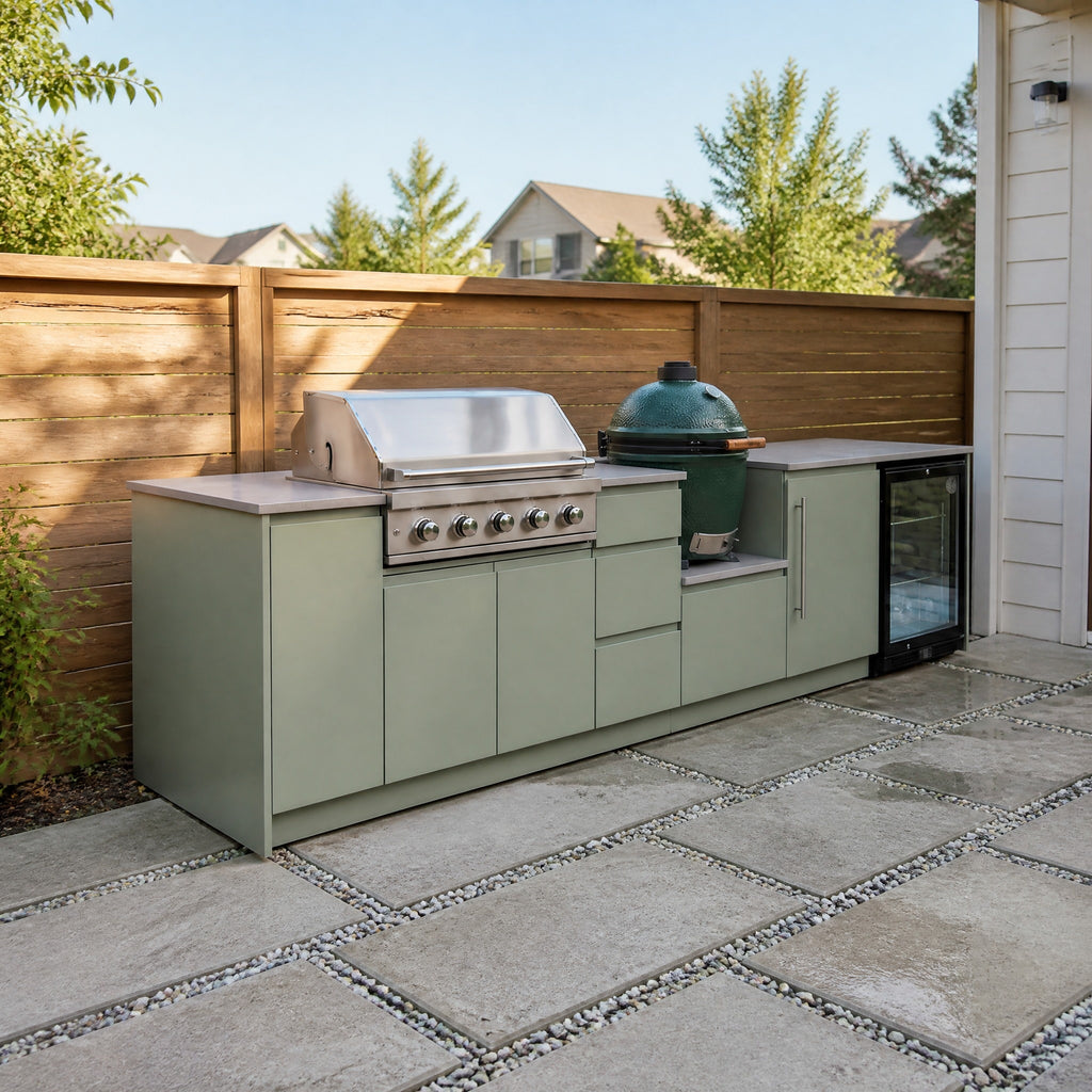 Outdoor Kitchen Island with Kamado, Light Sage