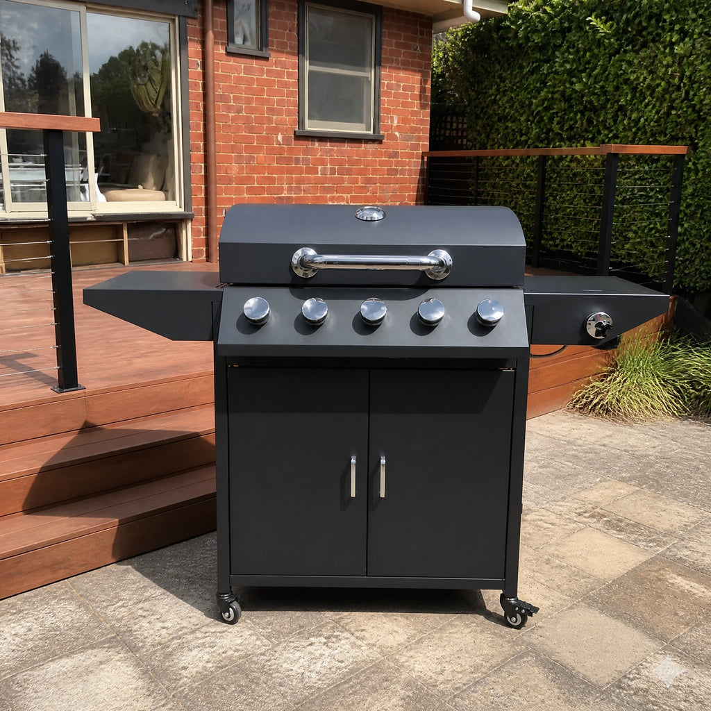 5-Burner Gas BBQ with Side Burner, Powder-Coated
