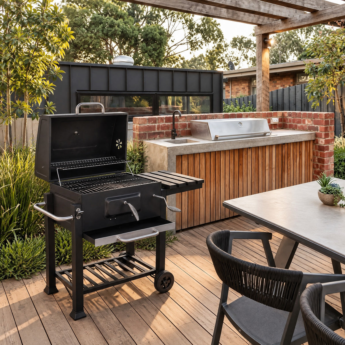 Large Charcoal Barrel BBQ on Cart
