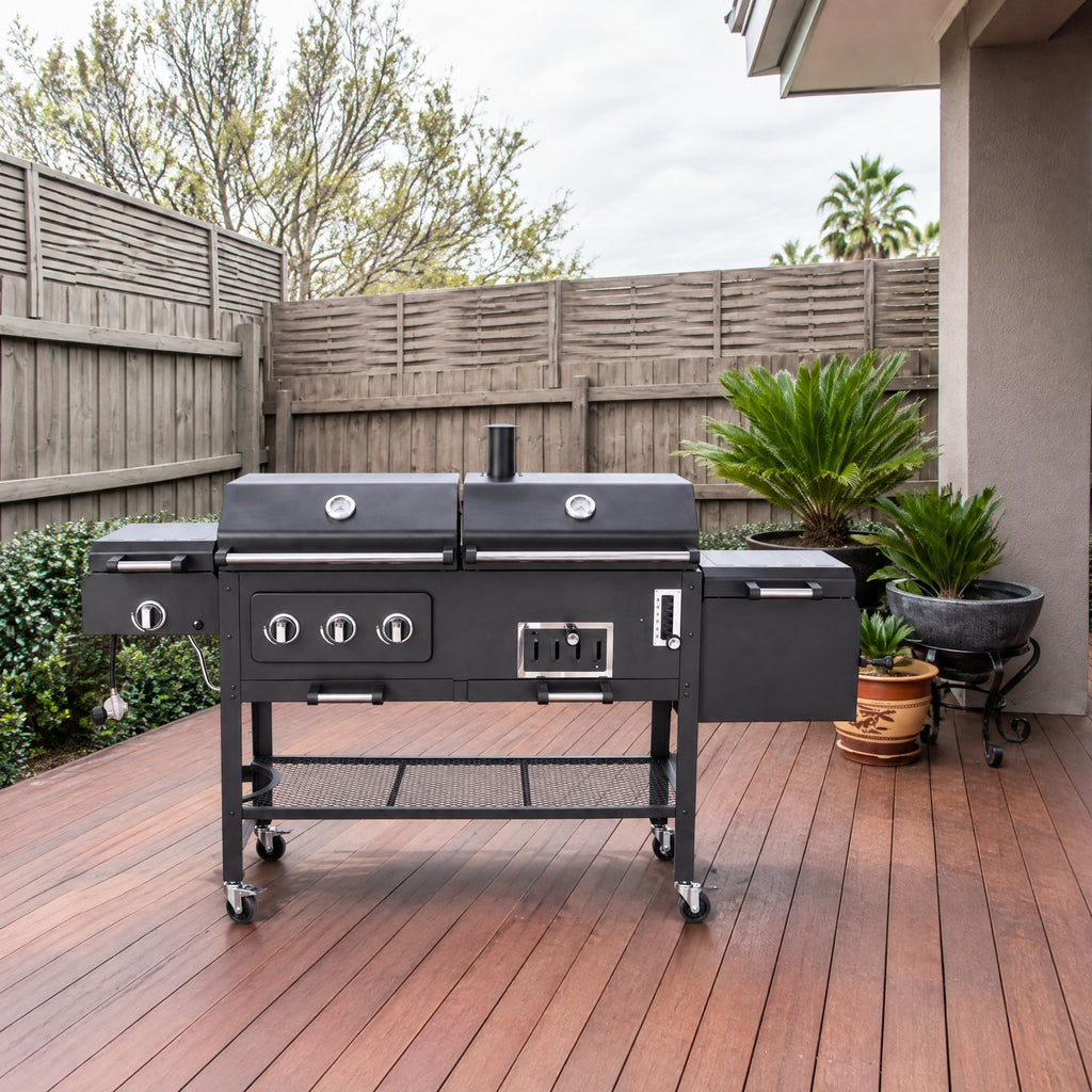 Gas and Charcoal Grill with Side Burner