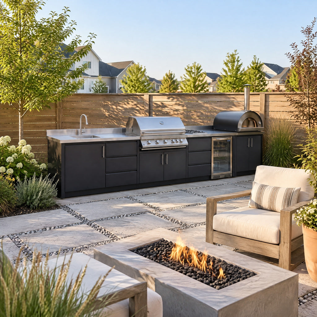 Stainless Outdoor Kitchen with BBQ, Black