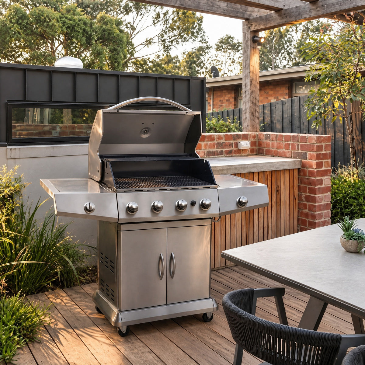 4-Burner Stainless Steel Gas BBQ, Hooded