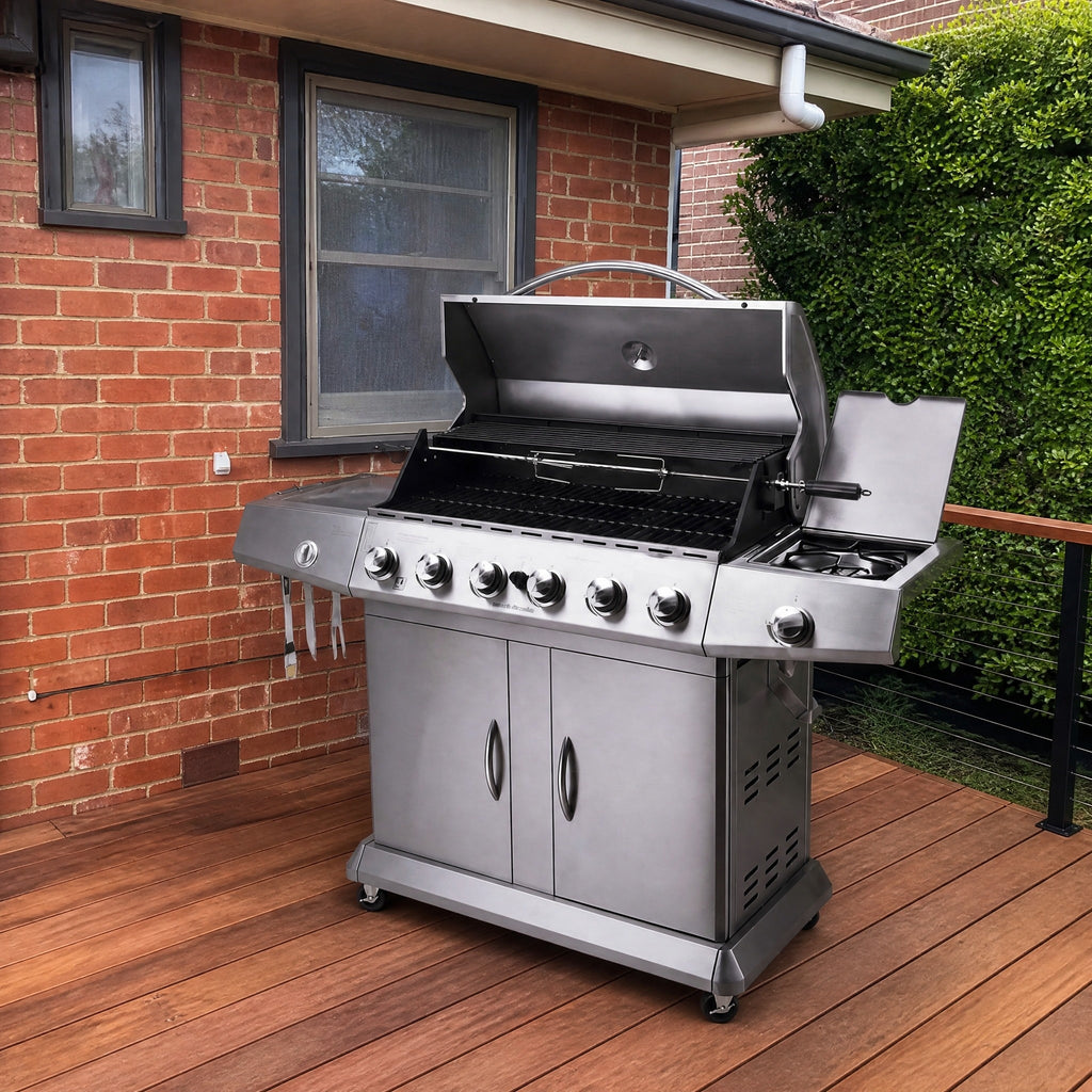 6-Burner Stainless Steel Hooded BBQ with Side Burner
