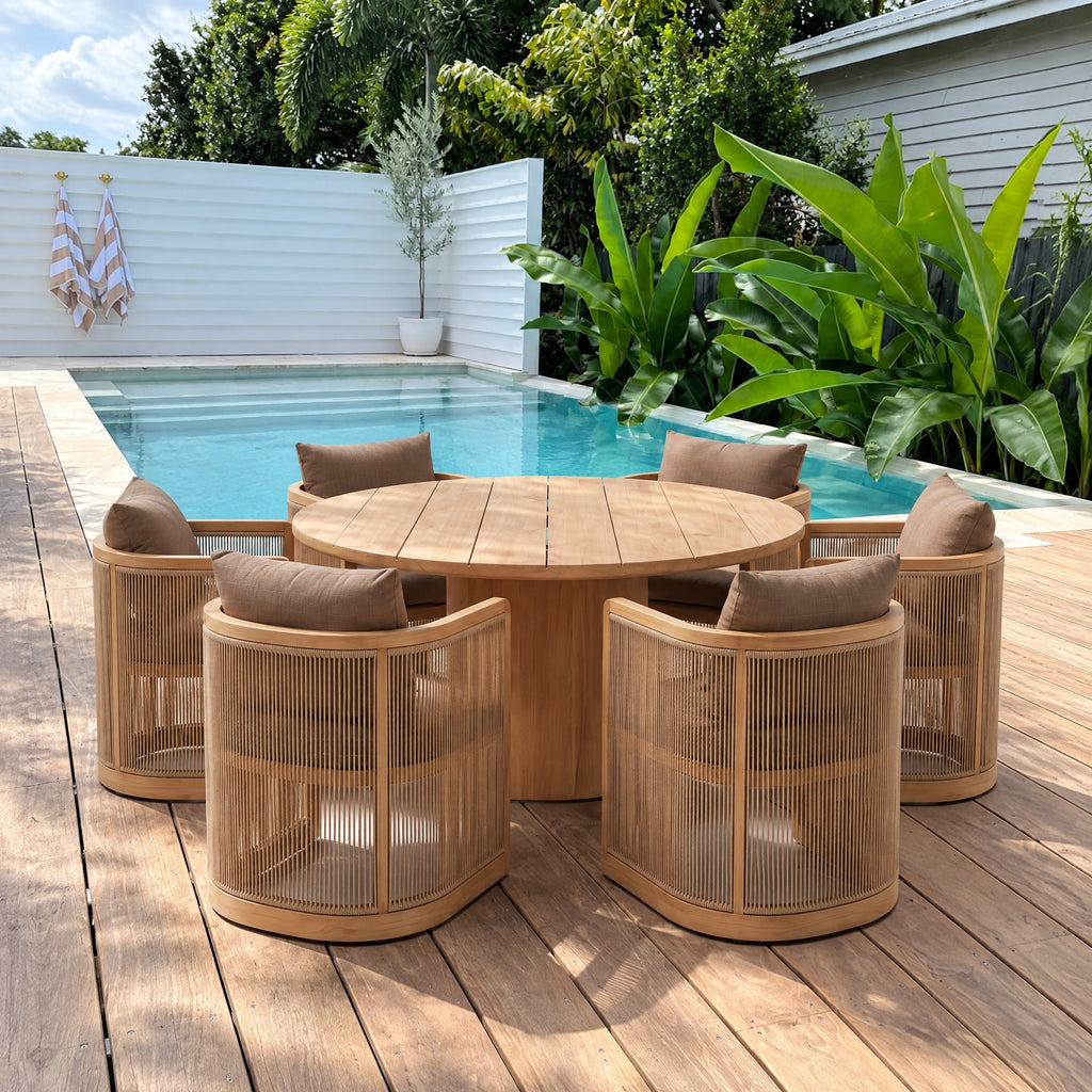 6-Seater Rattan Dining Set, Round Table