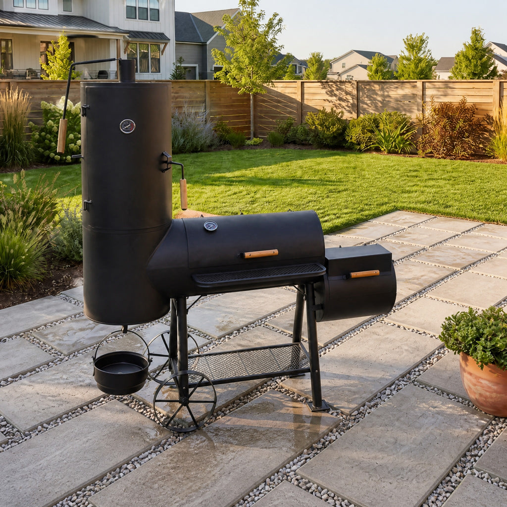 Large Offset Charcoal Smoker on Wheels