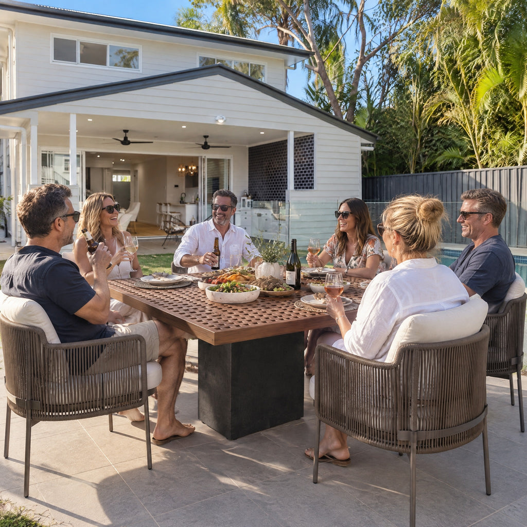 Aluminium and Rope Dining Set - in use