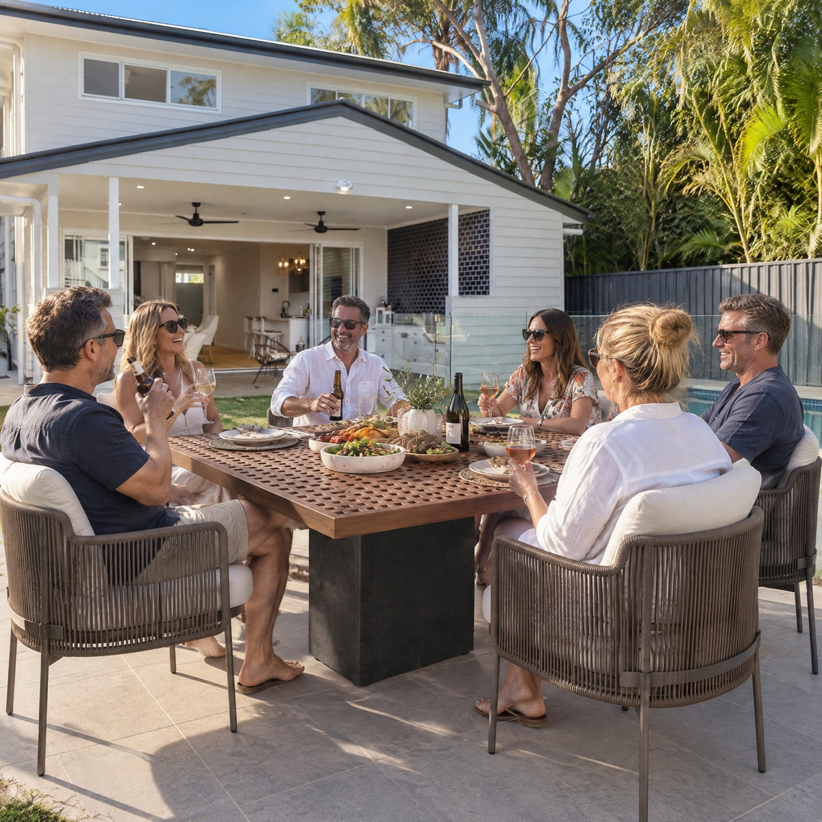 Aluminium and Rope Dining Set - in use