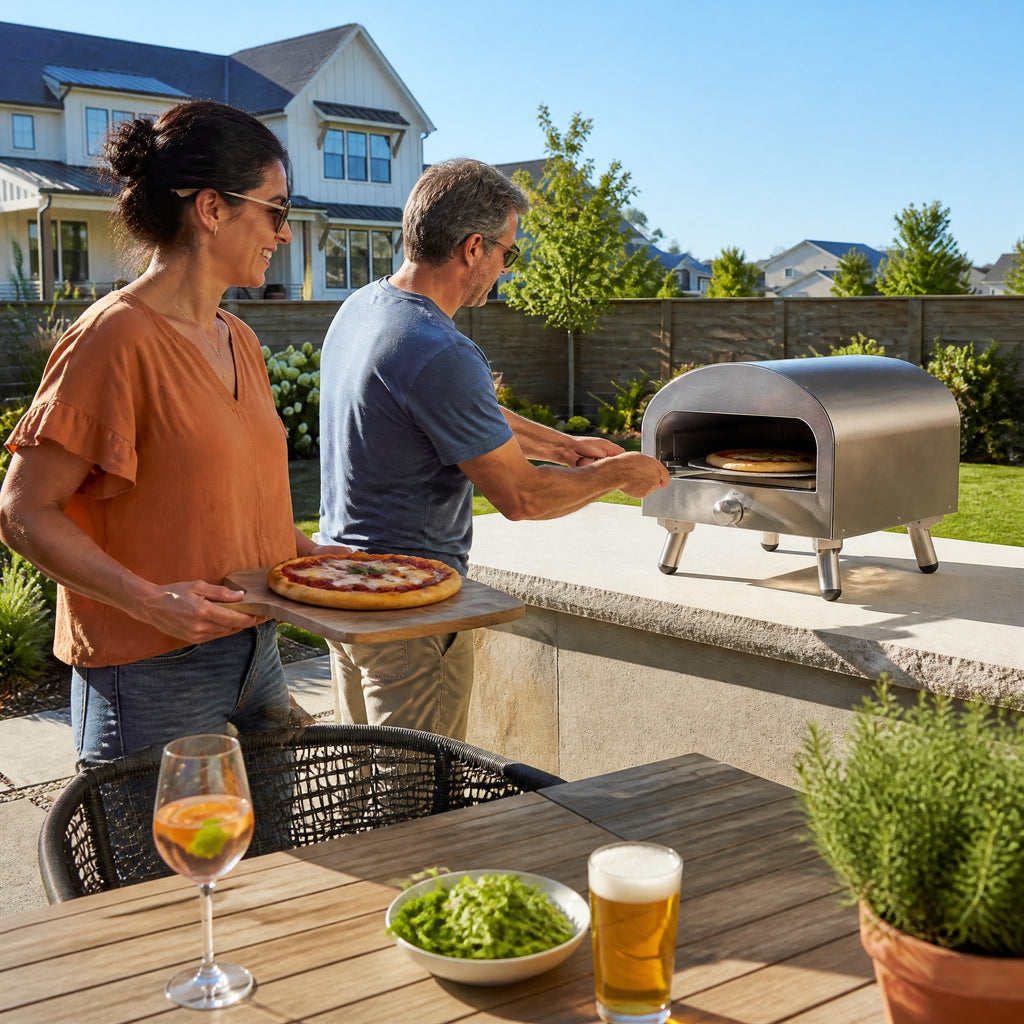 Stainless Steel Portable Gas Pizza Oven - in use