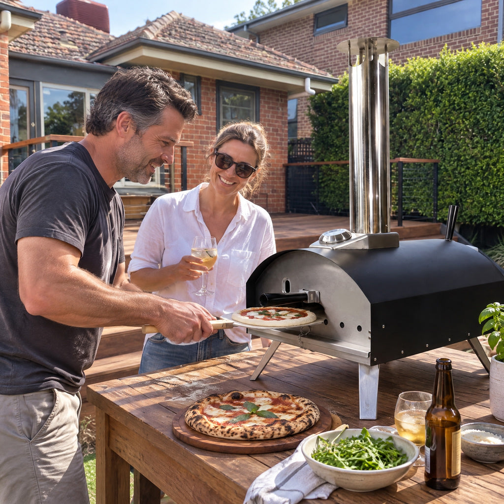 16" Portable Pizza Oven with Chimney - in use