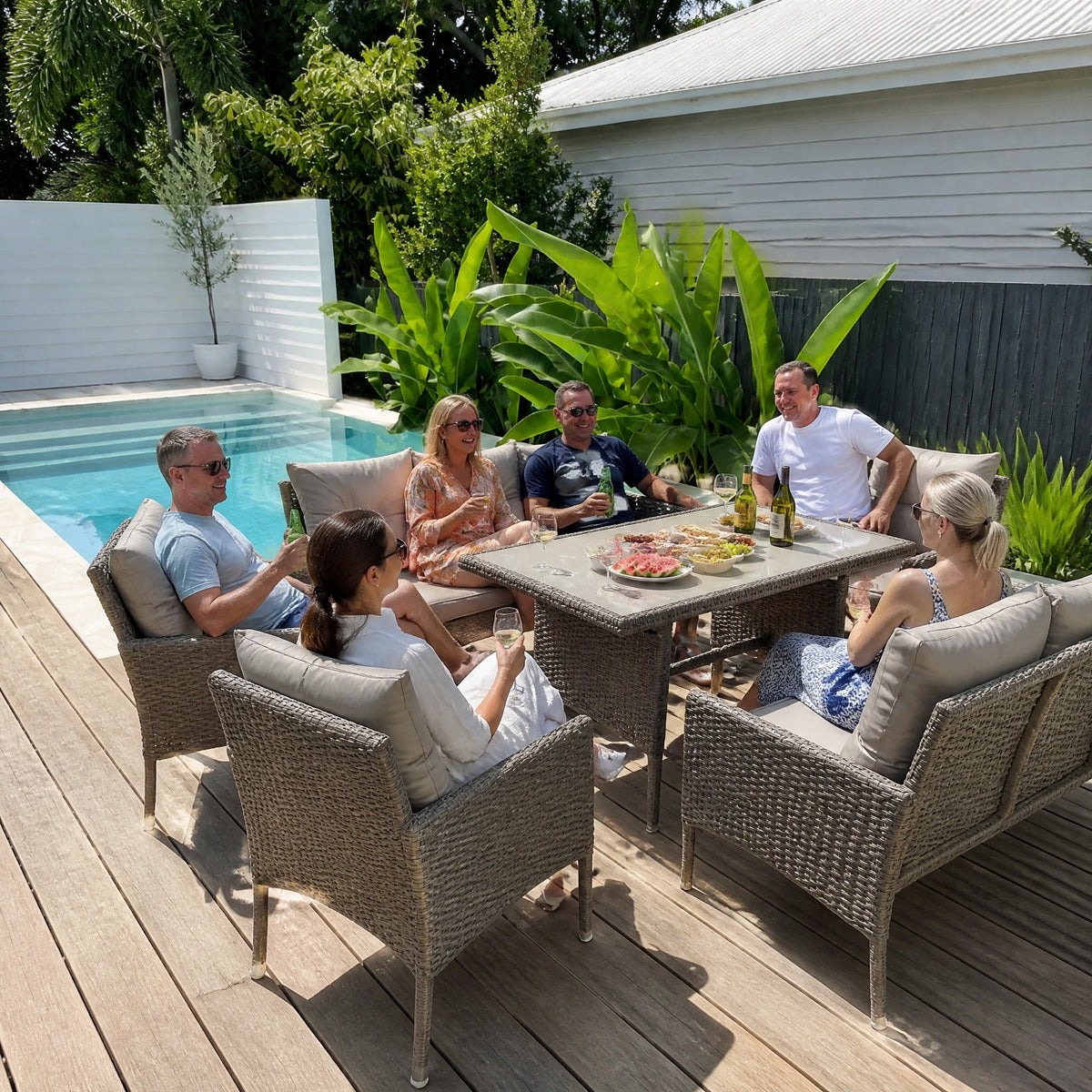 8-Piece Rattan Outdoor Lounge Set - in use