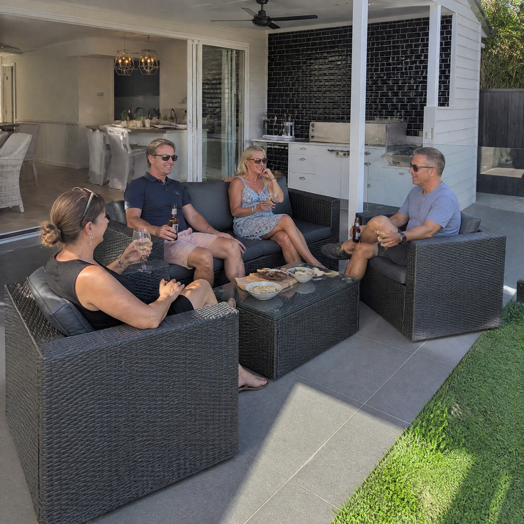 5-Seater Rattan Outdoor Lounge Set, Slate - in use
