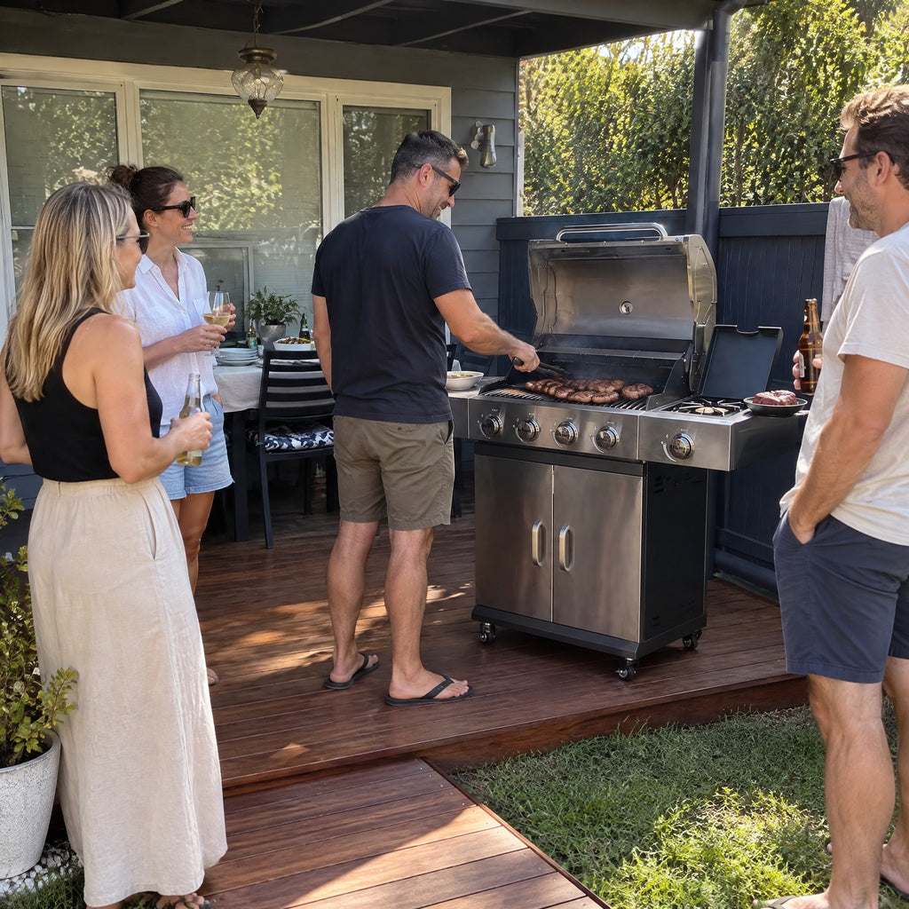 4+1 Burner Stainless Steel Gas BBQ - in use