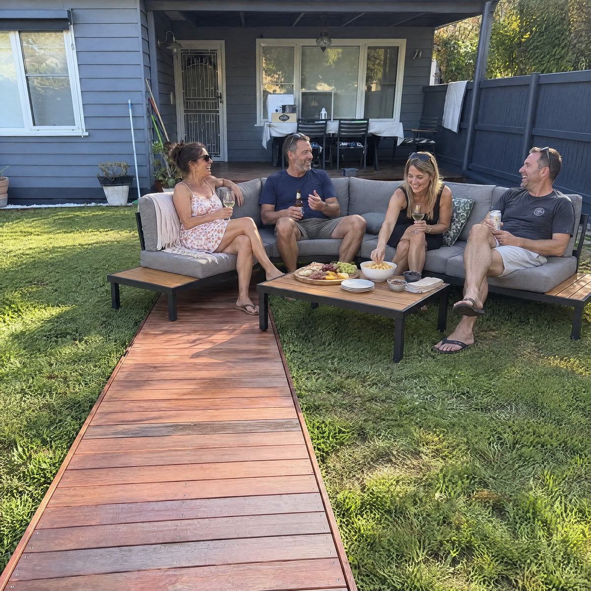Modular Outdoor Sofa Set, Steel Frame - in use