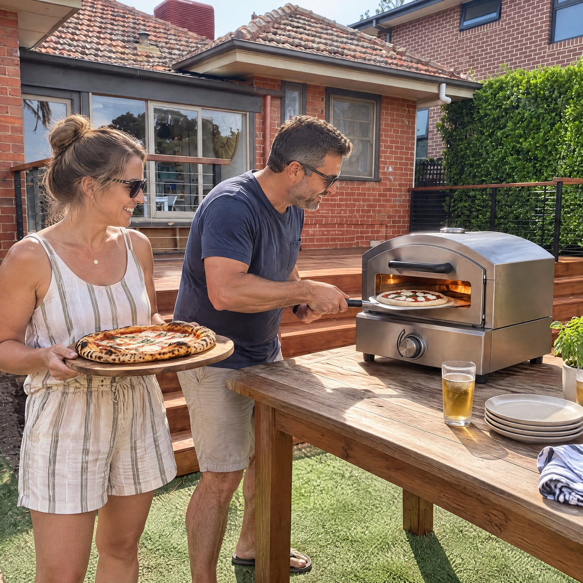 Countertop Gas Pizza Oven with Glass Door - in use