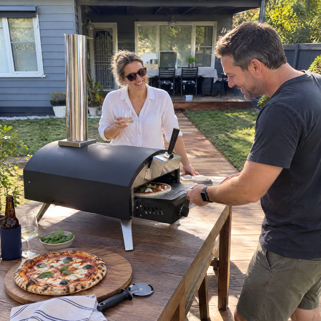 13" Multi-Fuel Pizza Oven, Gas and Wood - in use