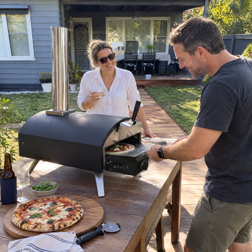 13" Multi-Fuel Pizza Oven, Gas and Wood - in use