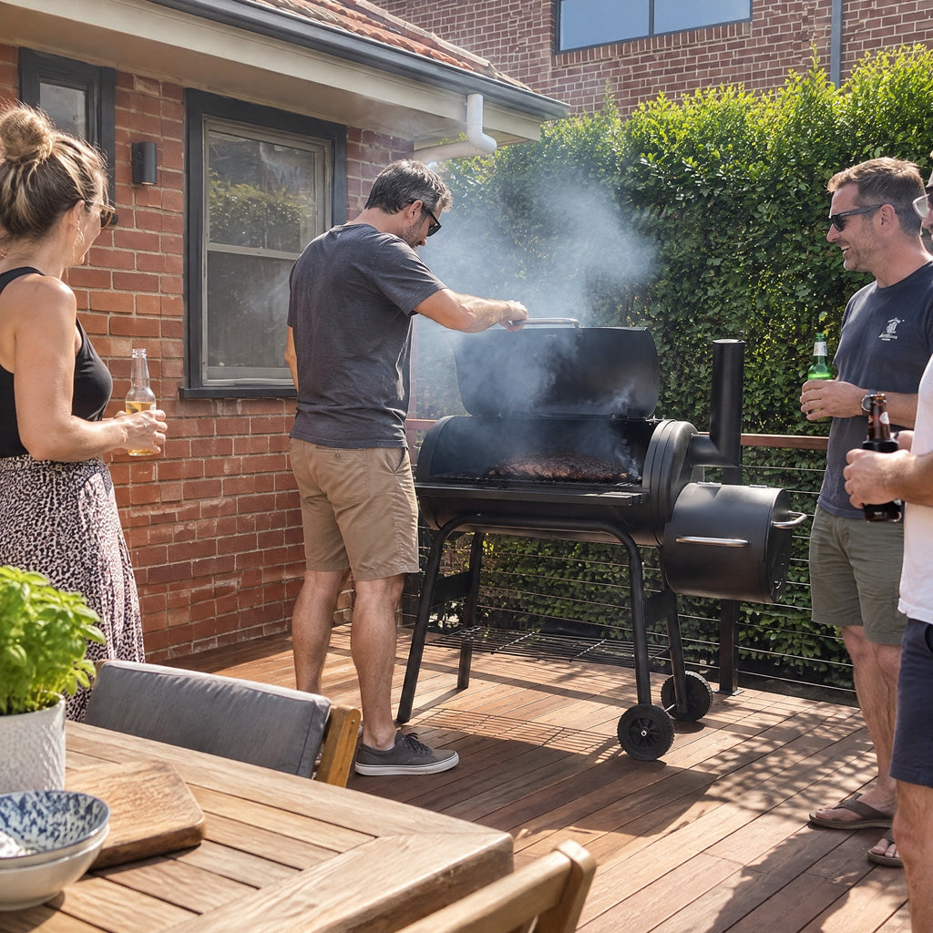 Twin Charcoal BBQ Grill - in use