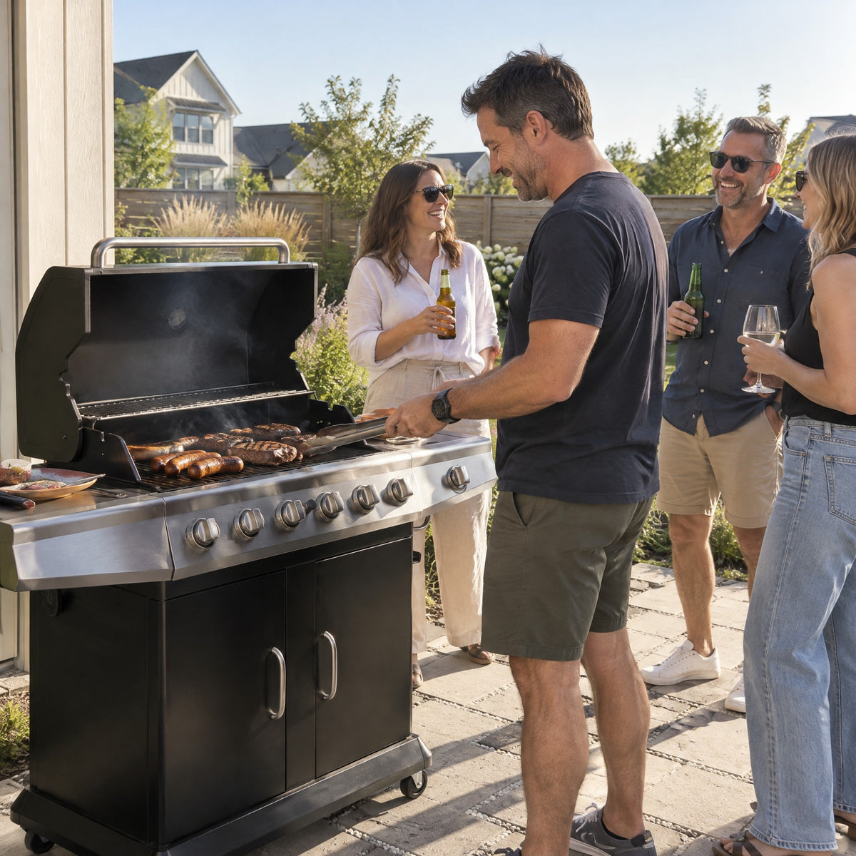 6+1 Burner Stainless Gas BBQ, Electronic Ignition - in use