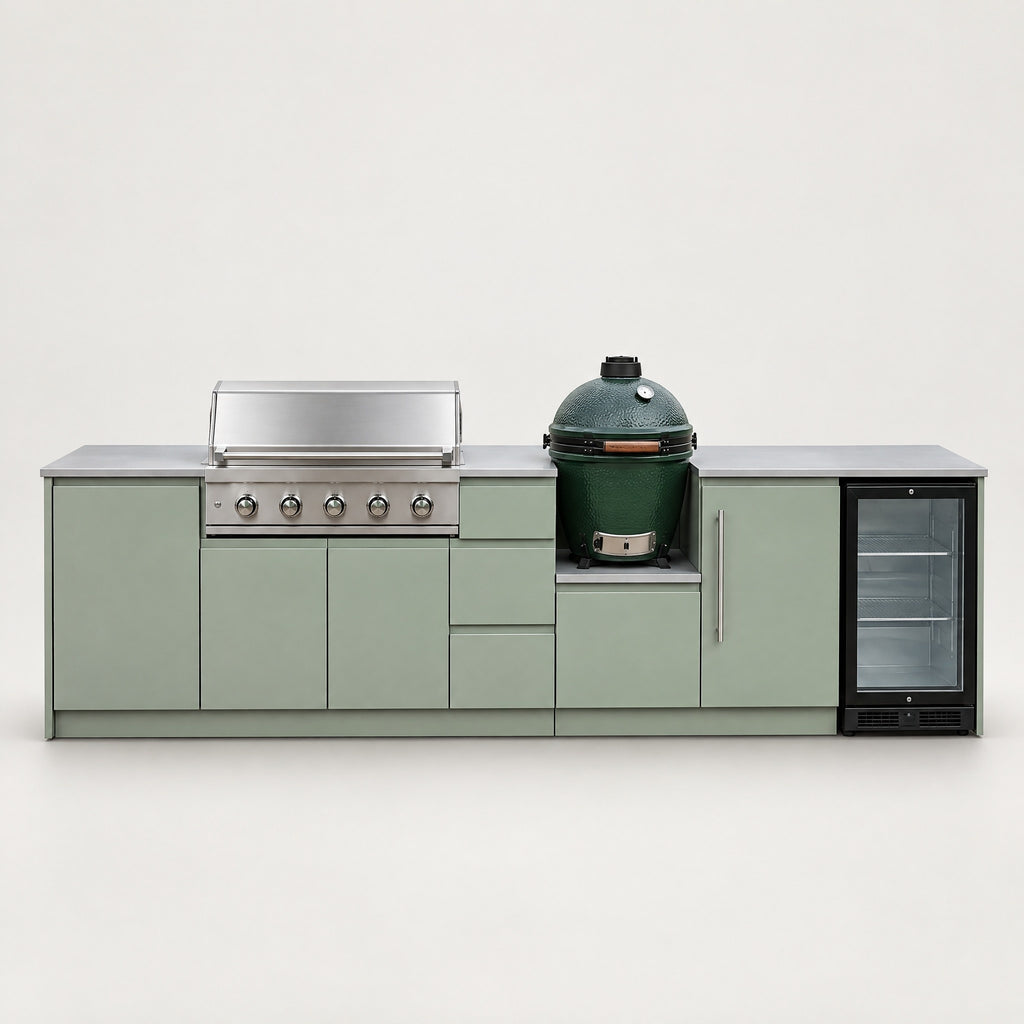 Outdoor Kitchen Island with Kamado, Light Sage - front view