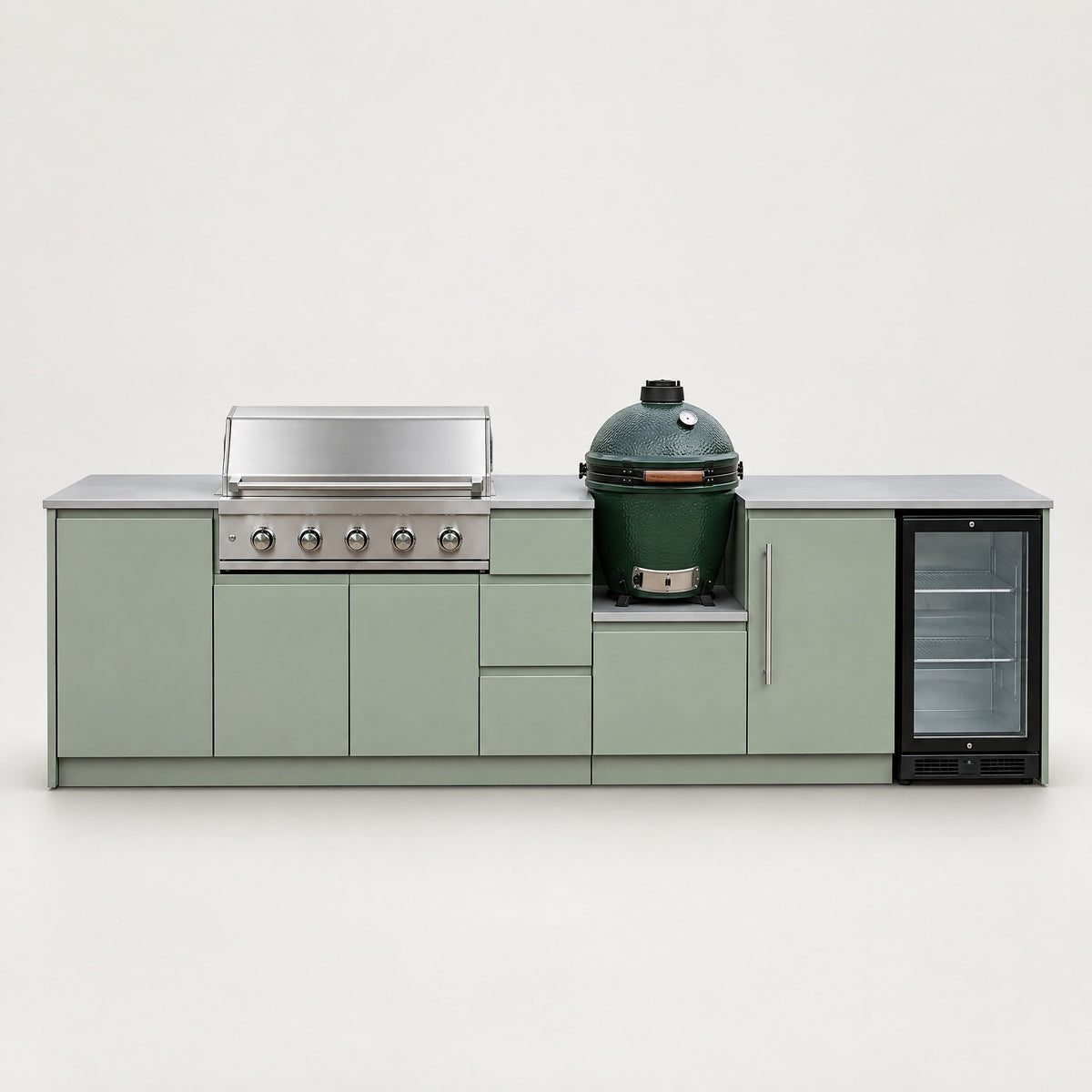Outdoor Kitchen Island with Kamado, Light Sage - front view