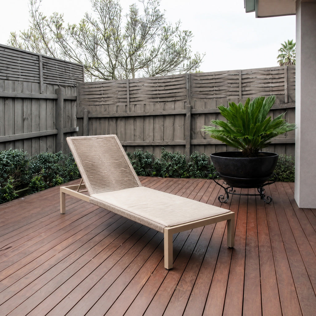 Aluminium Rope Sun Lounger - in an Australian backyard