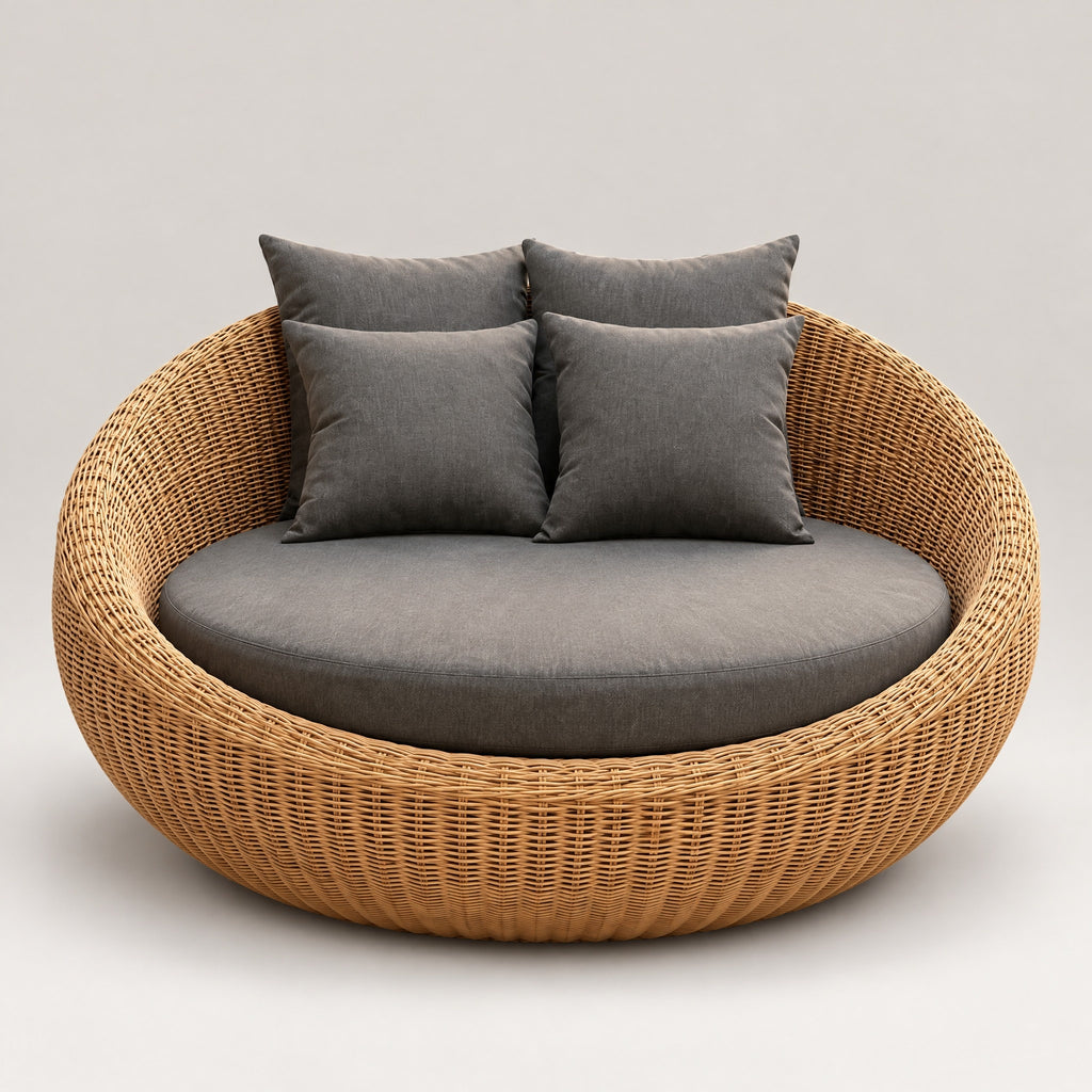 Large Round Rattan Daybed - front view