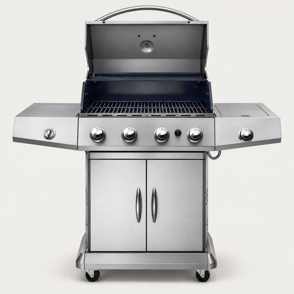 4-Burner Stainless Steel Gas BBQ, Hooded - front view