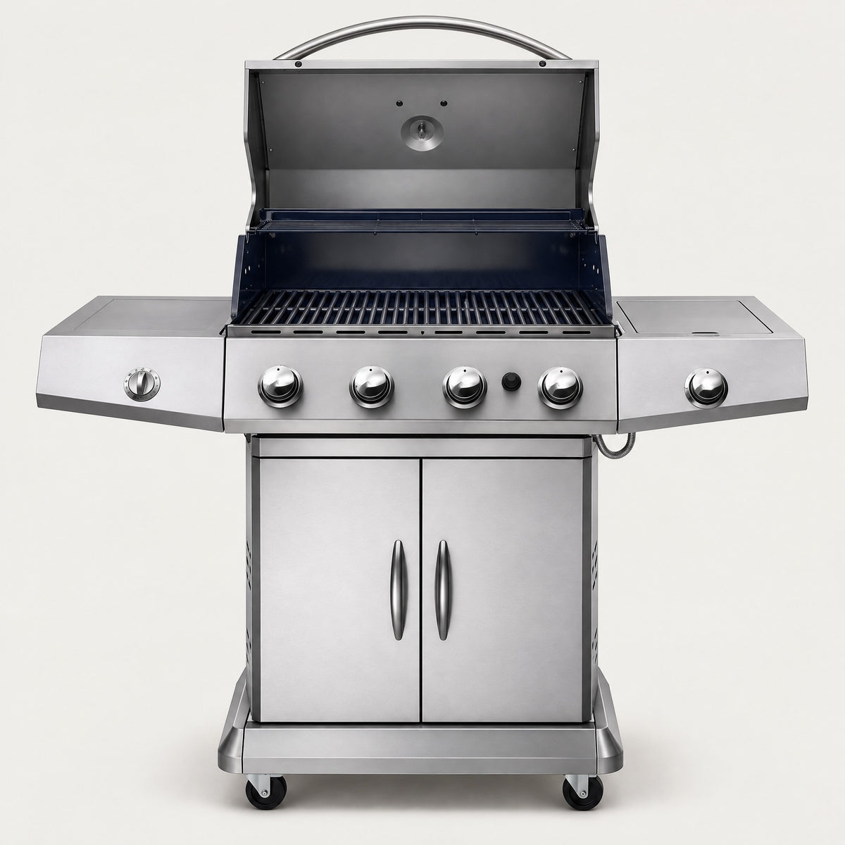 4-Burner Stainless Steel Gas BBQ, Hooded - front view