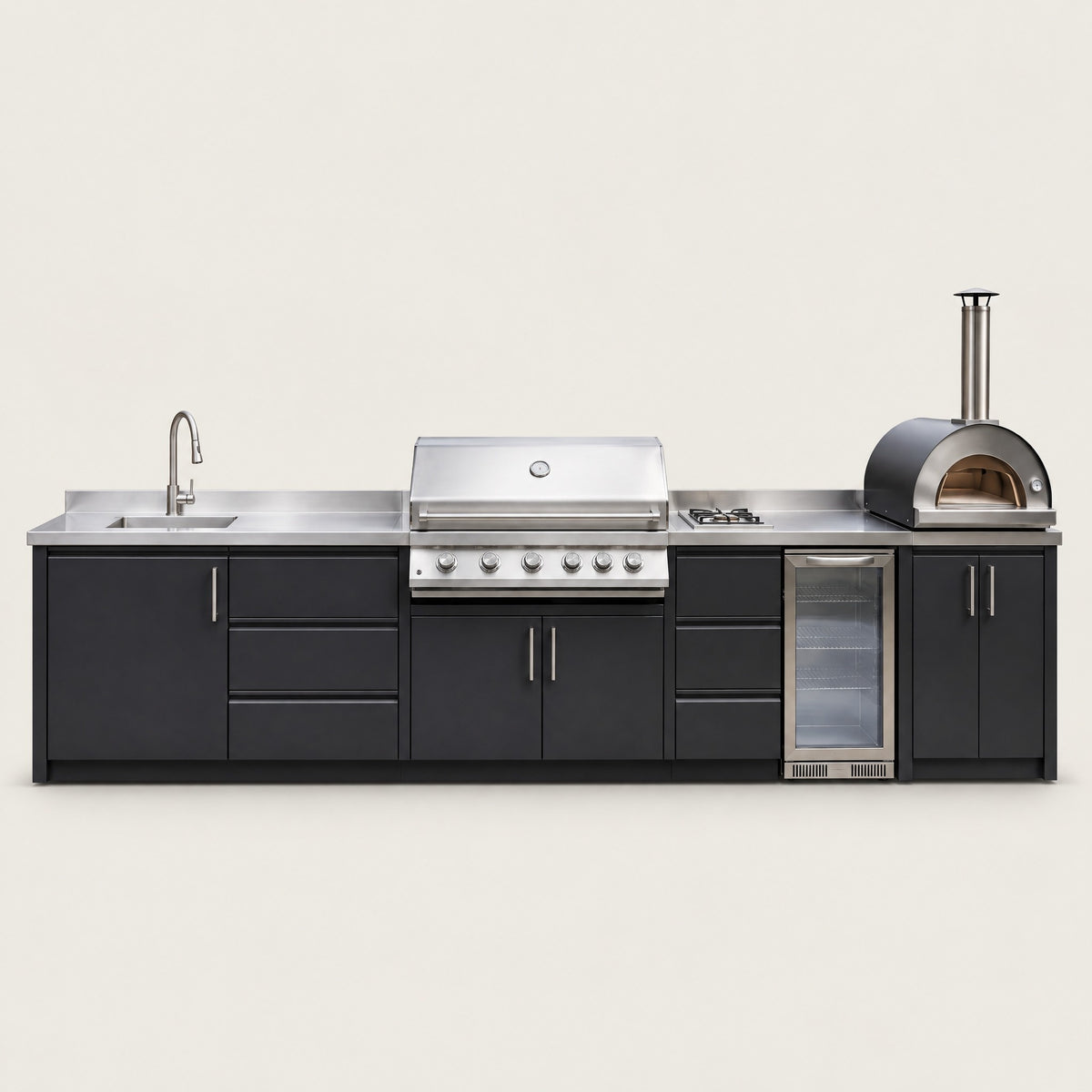 Stainless Outdoor Kitchen with BBQ, Black - front view