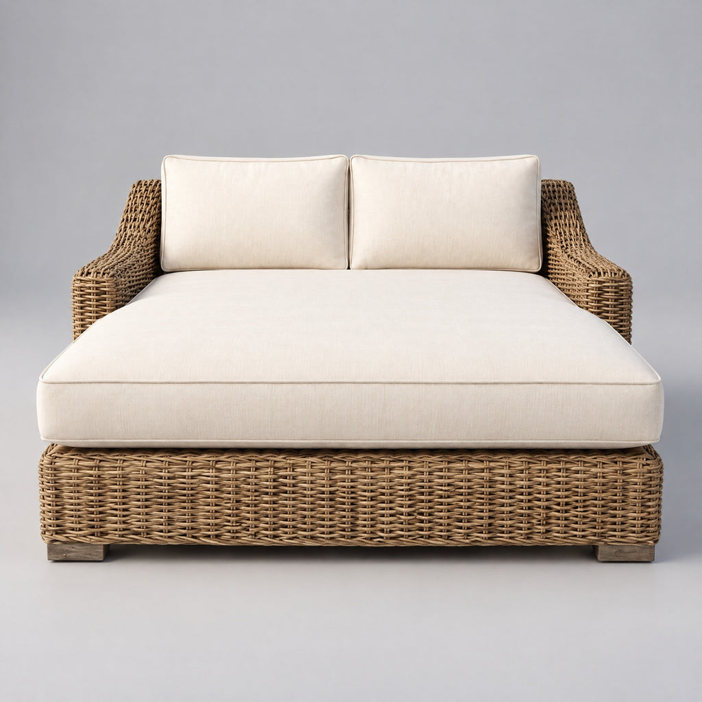 Rattan Sun Lounger with Thick Cushion - front view