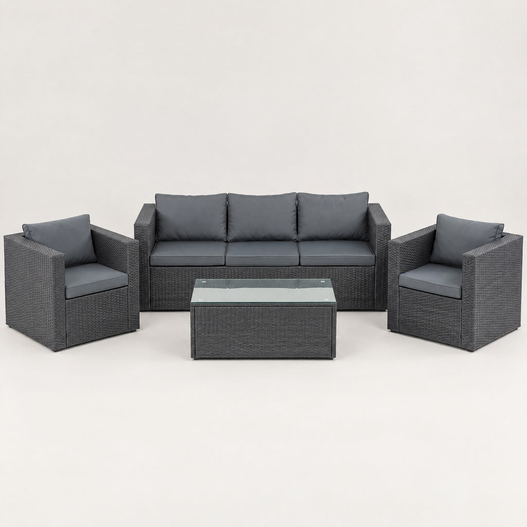 5-Seater Rattan Outdoor Lounge Set, Slate - front view