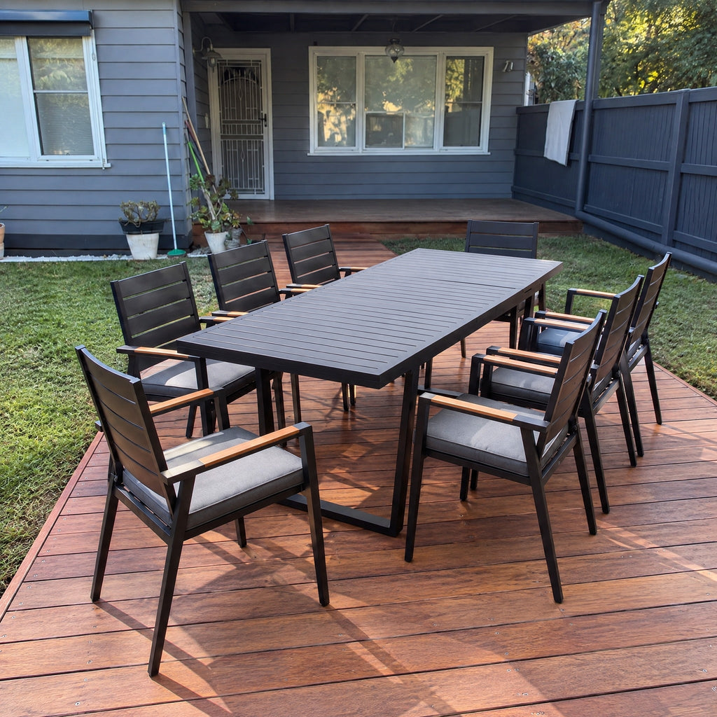8-Seater Extendable Aluminium Dining Set - in an Australian backyard