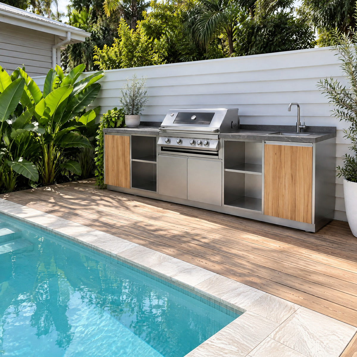 Modular 304 Stainless Steel Outdoor Kitchen - in an Australian backyard