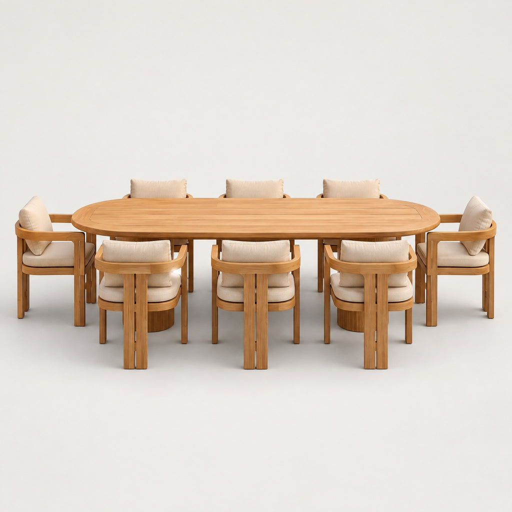 Solid Teak Outdoor Dining Set - front view