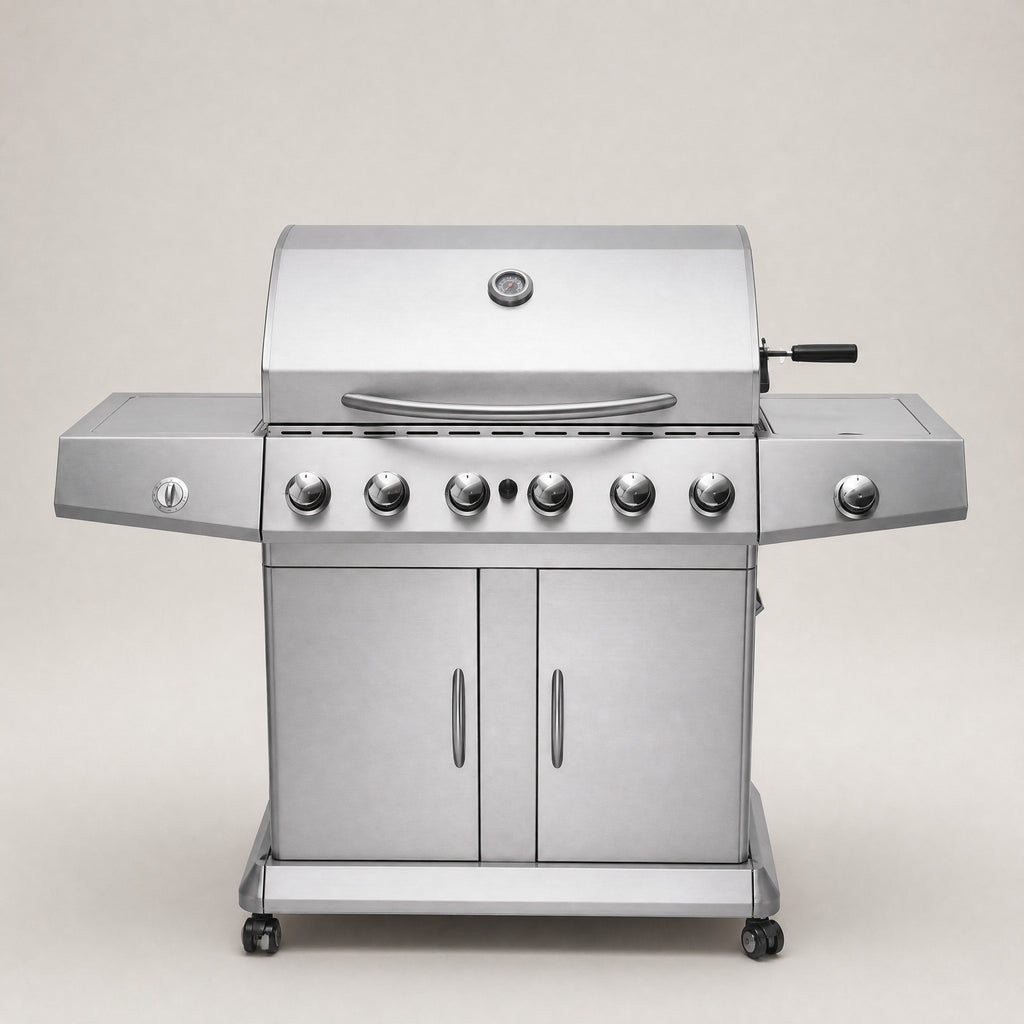 6-Burner Gas BBQ, Folding Shelves - front view