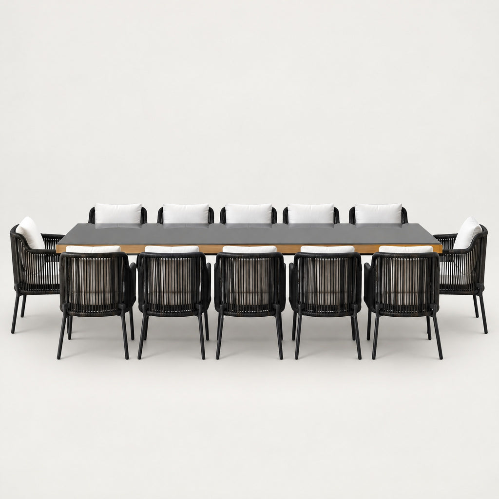 Rope Outdoor Dining Set, Long Table - front view