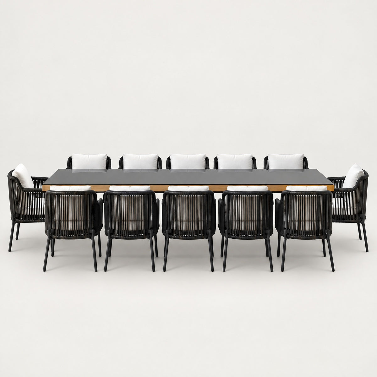 Rope Outdoor Dining Set, Long Table - front view