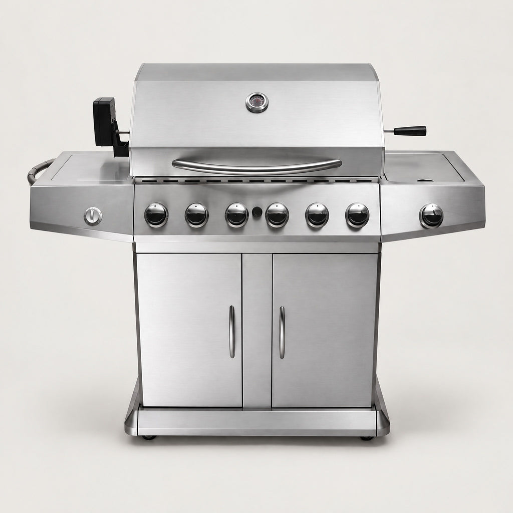 6-Burner Stainless Gas BBQ with Plancha - front view