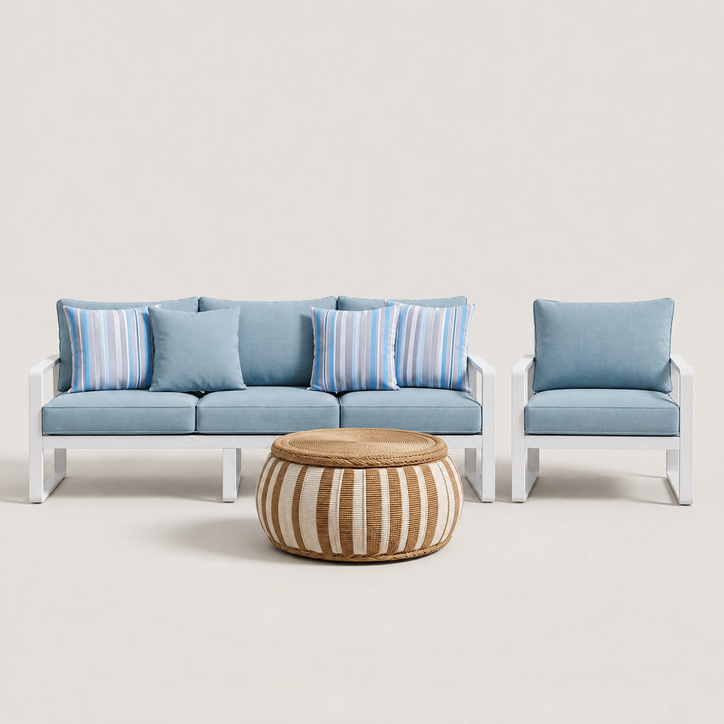 Modern Outdoor Lounge Set with Sofa and Round Table - front view