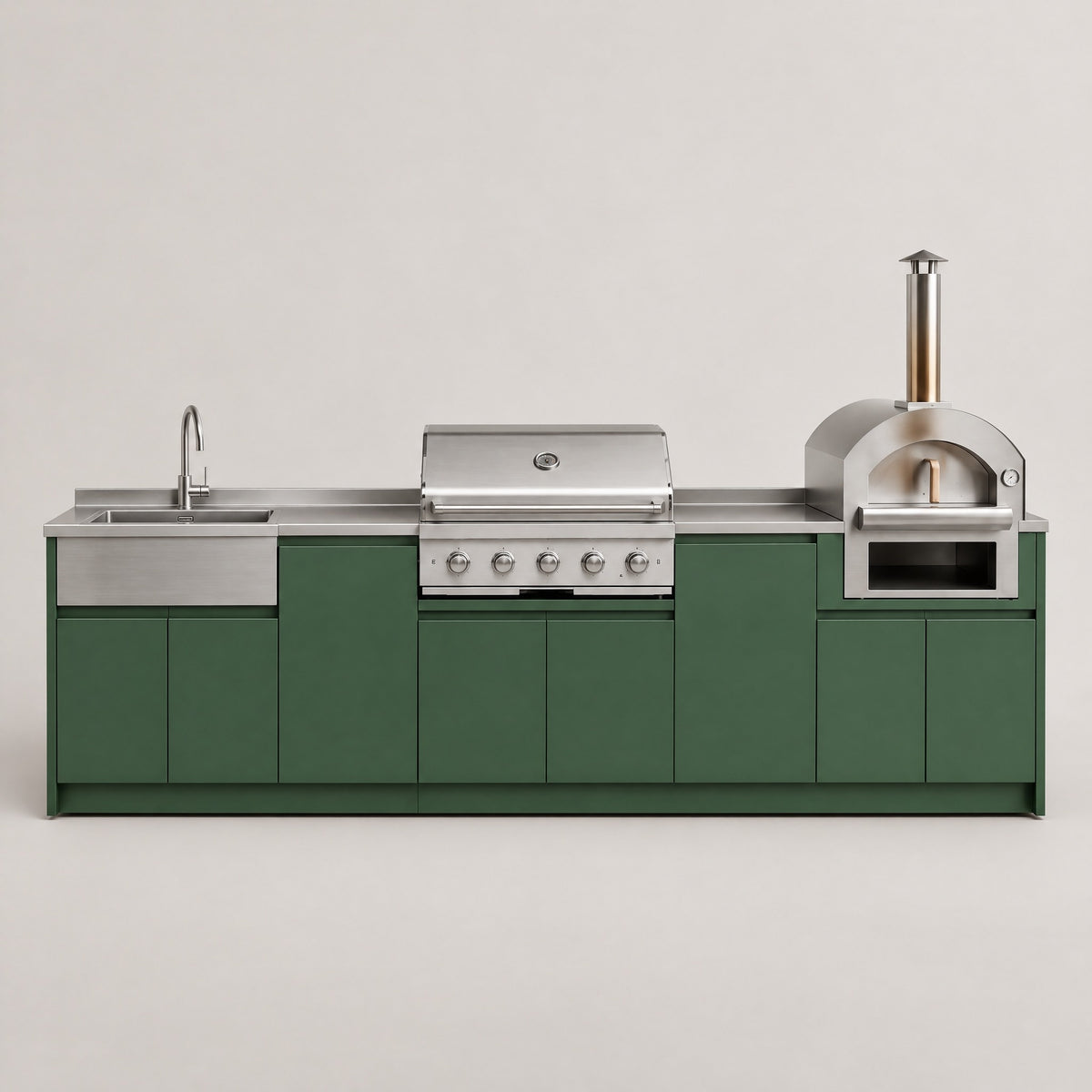 European-Style Outdoor Kitchen, Green - front view