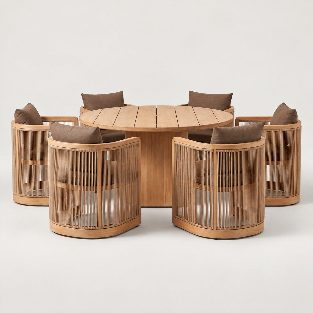 6-Seater Rattan Dining Set, Round Table - front view