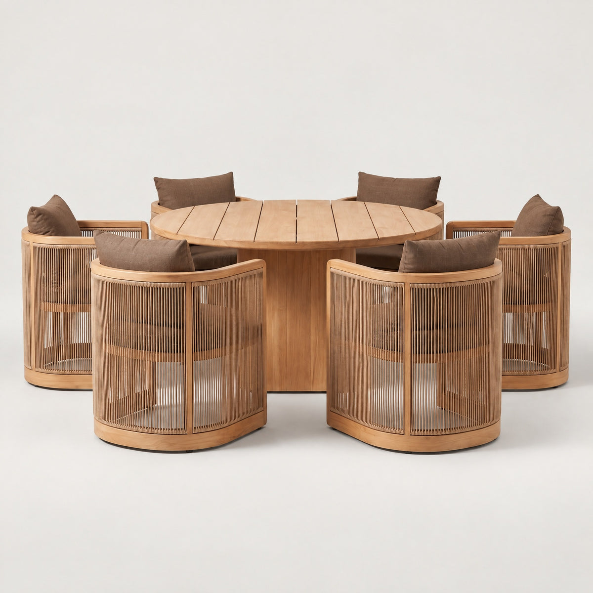 6-Seater Rattan Dining Set, Round Table - front view