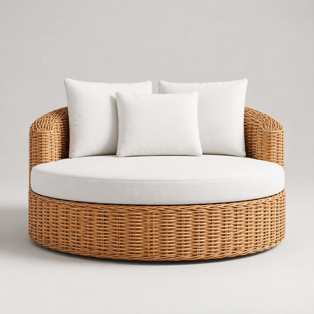Round Rattan Daybed, Aluminium Frame - front view