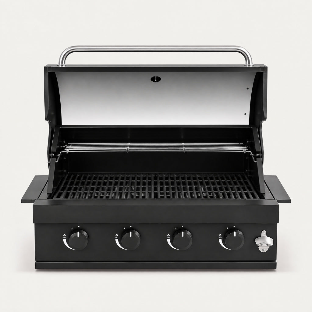 4-Burner Built-In Gas BBQ, Black - front view