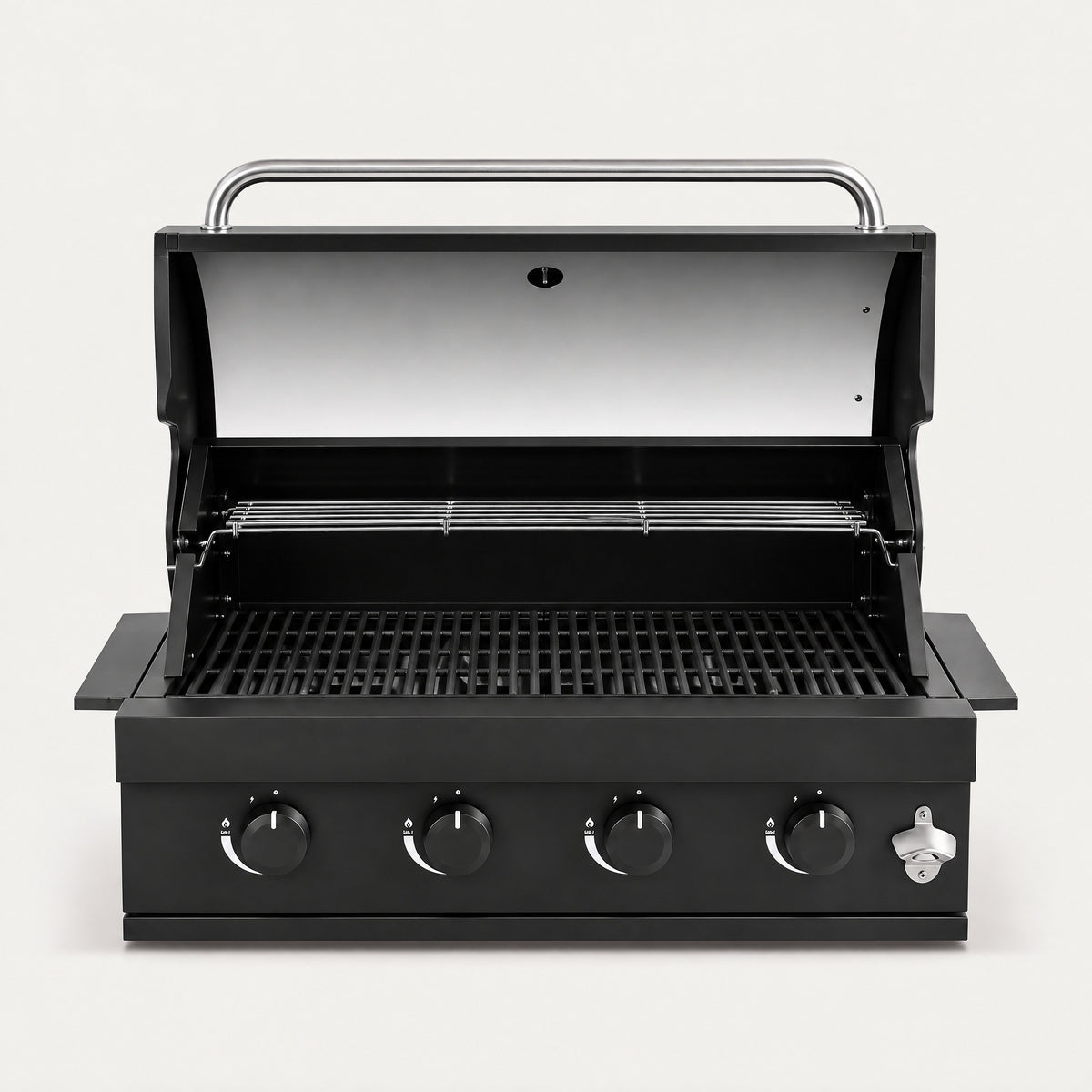 4-Burner Built-In Gas BBQ, Black - front view
